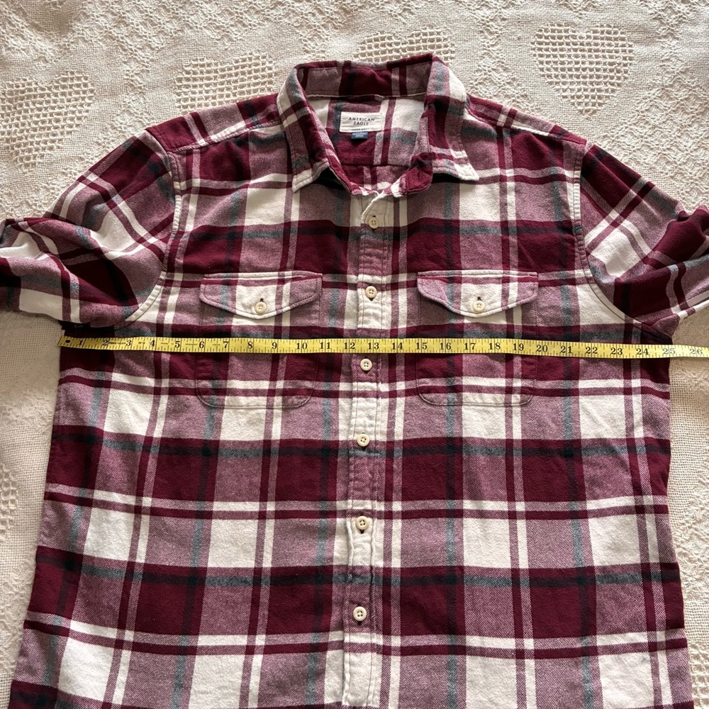American Eagle Plaid Flannel Shirt & Graphic Tee Combo Set Grunge Burgundy Sz XL - Picture 9 of 11